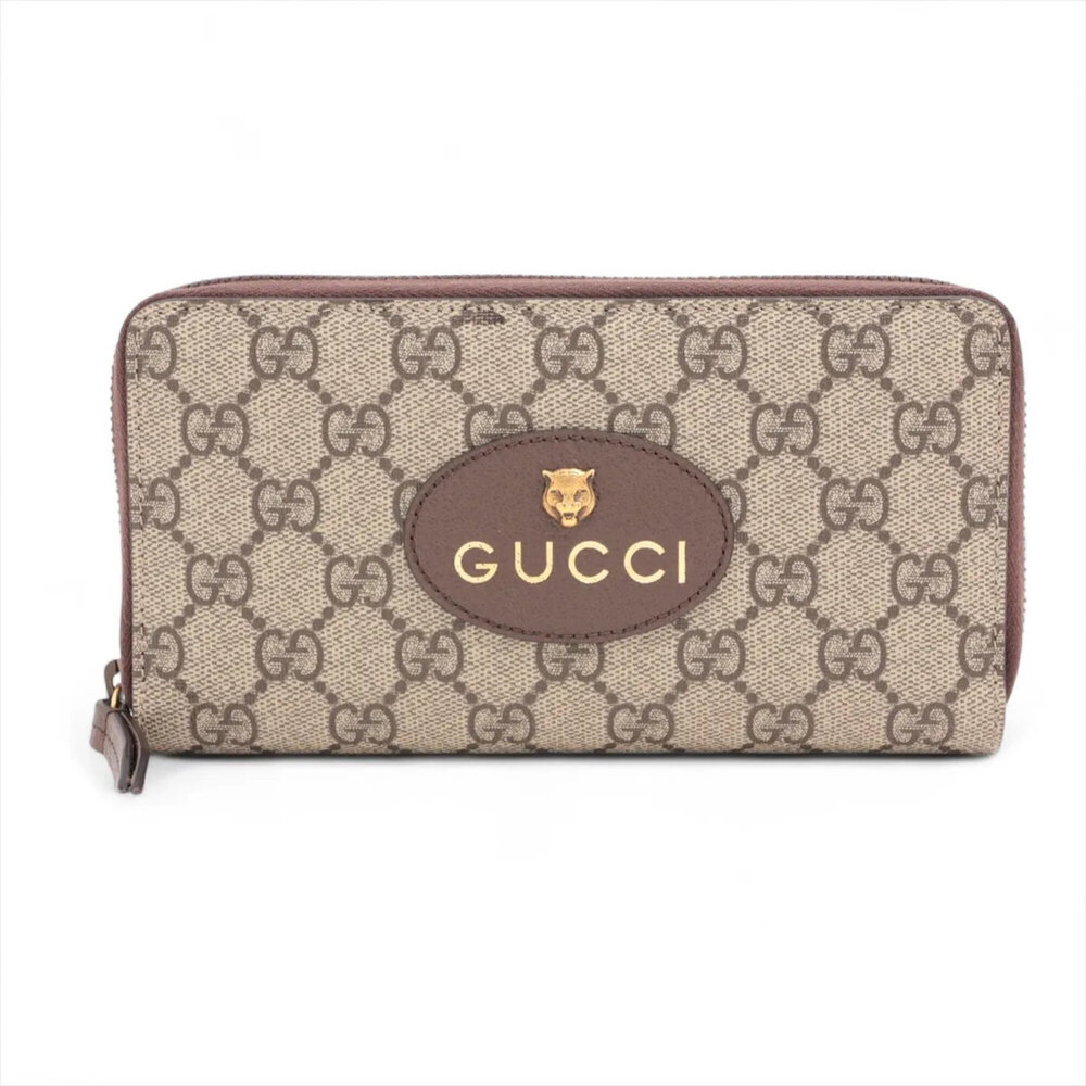 Gucci GG Supreme Tiger Head 473953 Leather Long Wallet, Round Zipper, Women's